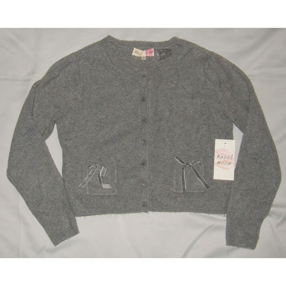 HAZEL MOON Gray Sz Jr Large Soft Stretchy Cropped Cardigan Sweater Pockets NEW